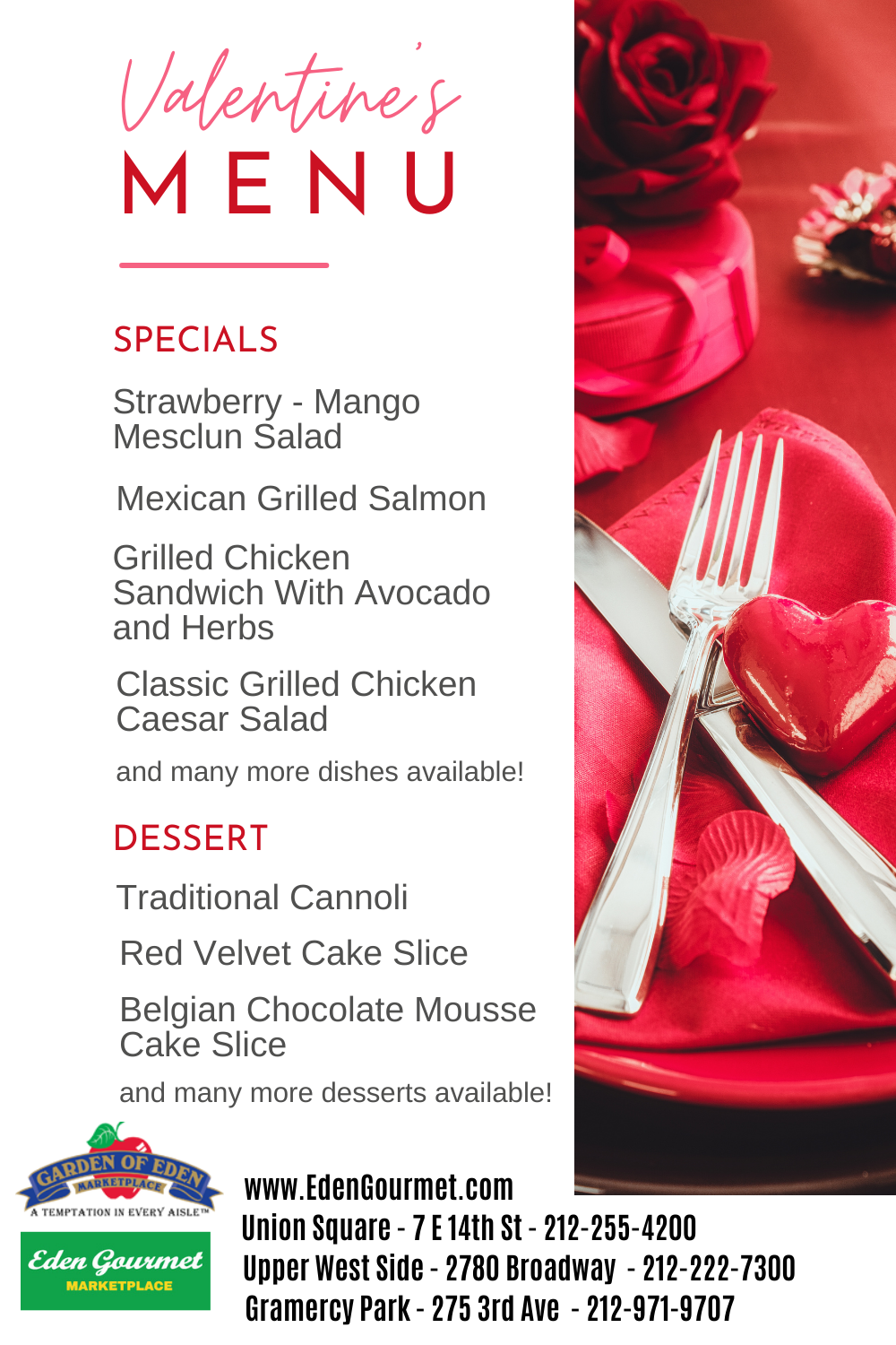 valentines catering in nyc – eden gourmet top rated catering for the valentines day