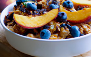 Peach and Blueberry Crisp: A delicious combination of two summer fruits, this dessert features a crunchy oat topping over a layer of sweet peaches and blueberries.