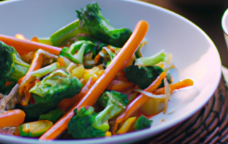 Carrot and broccoli stir-fry with ginger and soy sauce