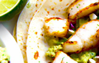 Grilled Cod Tacos: Cod fillets are marinated in a spicy lime and cilantro marinade, grilled until charred and served in warm tortillas with salsa and avocado.
