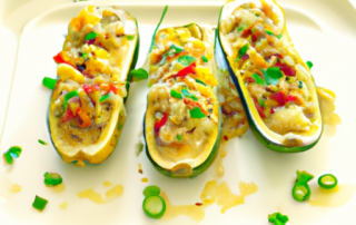 Stuffed zucchini boats with quinoa and roasted vegetables