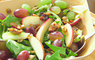 Waldorf Salad: Mixed greens, apples, grapes, celery, walnuts, and a honey-mustard dressing.