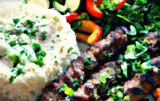 Lamb Kebabs with Tzatziki Sauce: Skewered lamb marinated in a blend of Mediterranean spices and served with a refreshing tzatziki sauce. Serve with a side of rice or grilled vegetables.