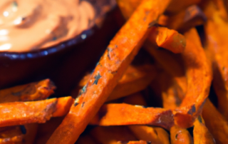 Sweet Potato Fries with Chipotle Aioli: Cut sweet potatoes into fries and toss with olive oil, salt, and pepper. Bake until crispy and serve with a spicy chipotle aioli dipping sauce.