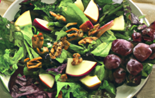 Waldorf Salad: Mixed greens, apples, grapes, celery, walnuts, and a honey-mustard dressing.