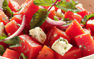 Watermelon Tomato Salad - juicy tomatoes and watermelon cubes tossed with crumbled feta cheese, mint leaves, and a honey-lime dressing.