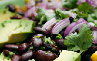 Avocado and Black Bean Salad: Combine diced avocado, black beans, corn, red onion, and a cilantro lime dressing for a hearty and filling salad.
