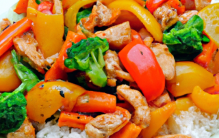 Turkey and Vegetable Stir-Fry: Ground turkey is stir-fried with vegetables like broccoli, carrots, and bell peppers, and served over rice for a healthy and flavorful meal.