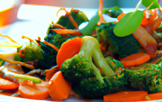 Carrot and broccoli stir-fry with ginger and soy sauce